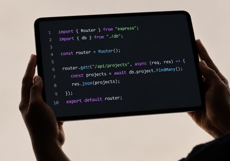 Tablet showing backend API code